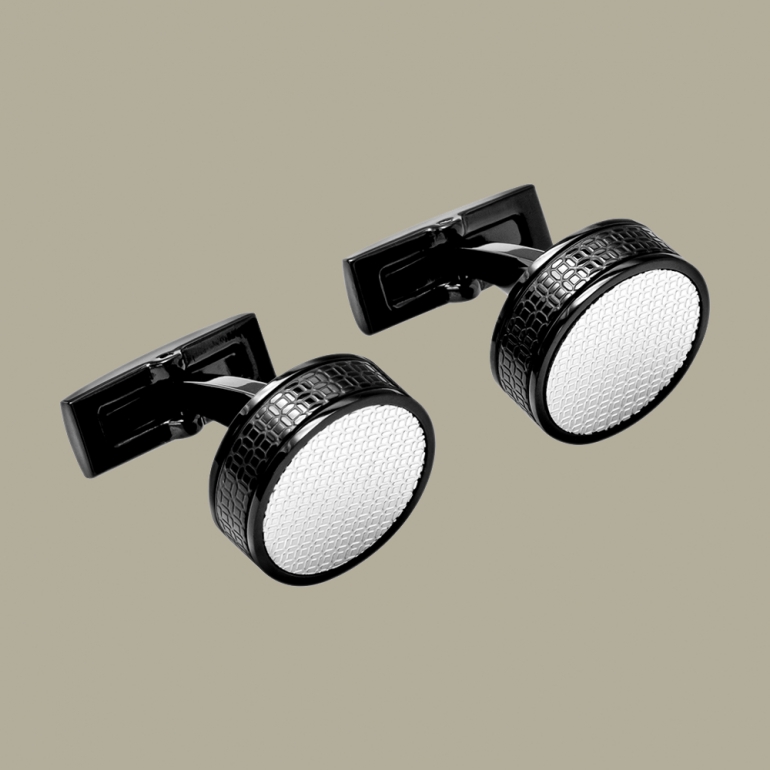 fabian cufflink black and silver fcf ls 2262 bs 01 Fabian Cufflink Black And Silver - FCF-LS-2262.BS