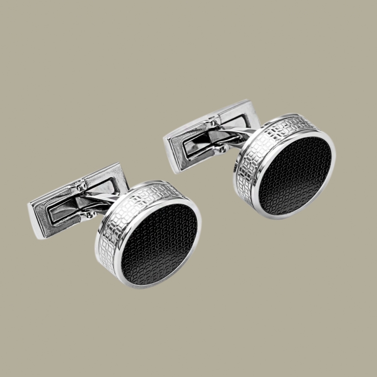 fabian cufflink black and silver fcf ls 2262 sb 01 Fabian Cufflink Black And Silver - FCF-LS-2262.SB